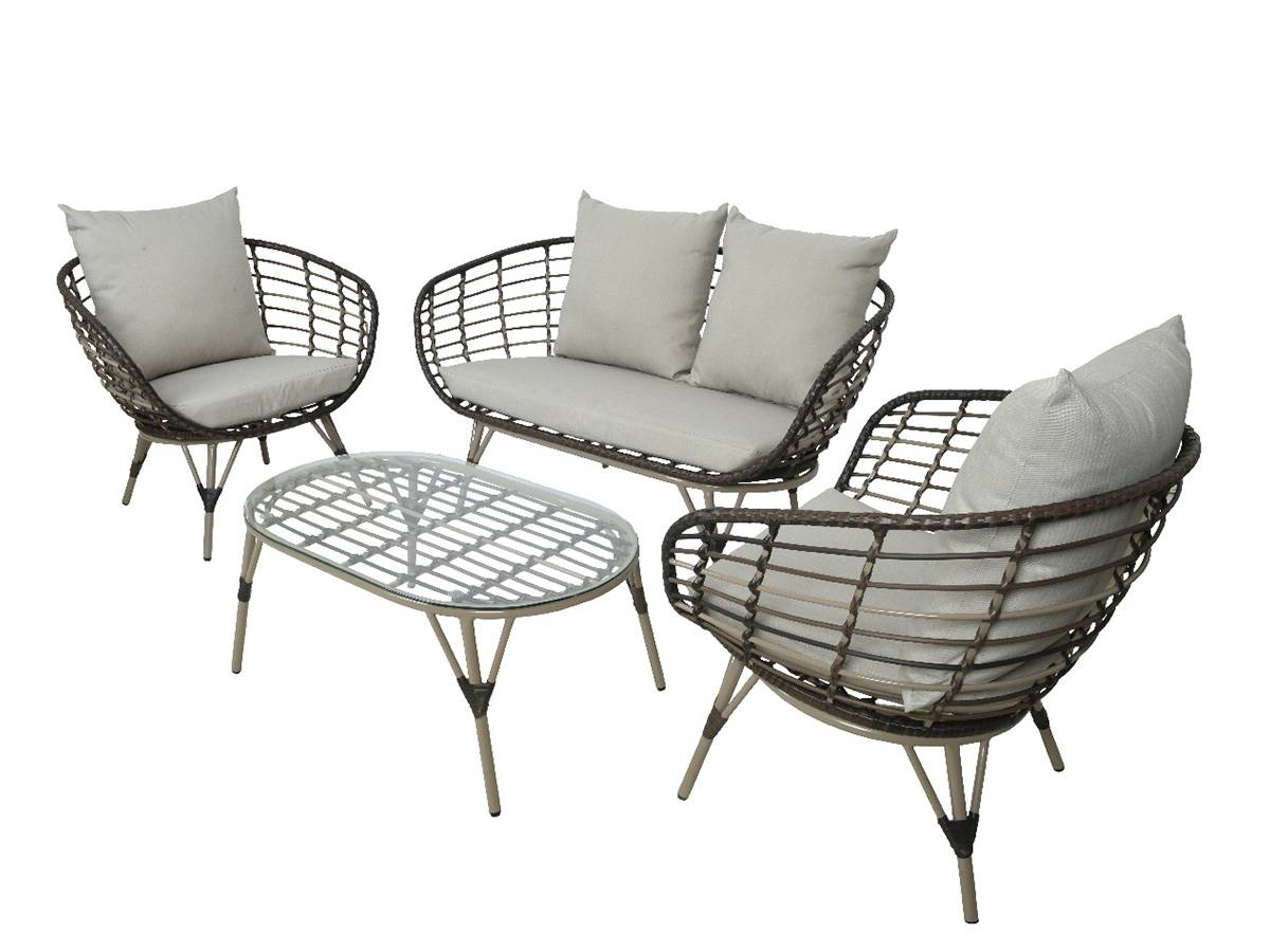 Jardideco - Salon de jardin en résine tressée brun Evora avec table basse - 4 places - Imagen 1