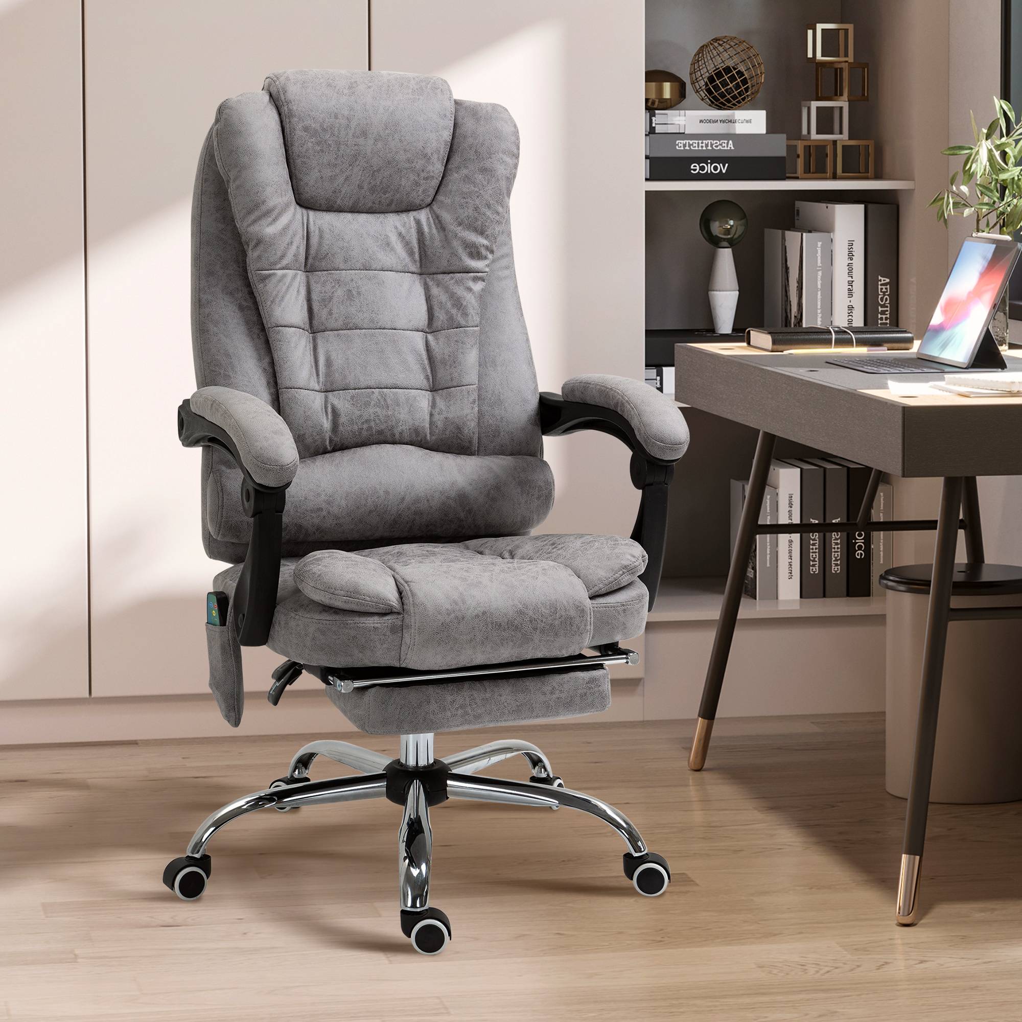 Sans Marque - Fauteuil de bureau direction massant chauffant hauteur réglable dossier inclinable toile de microfibre gris - Image 4