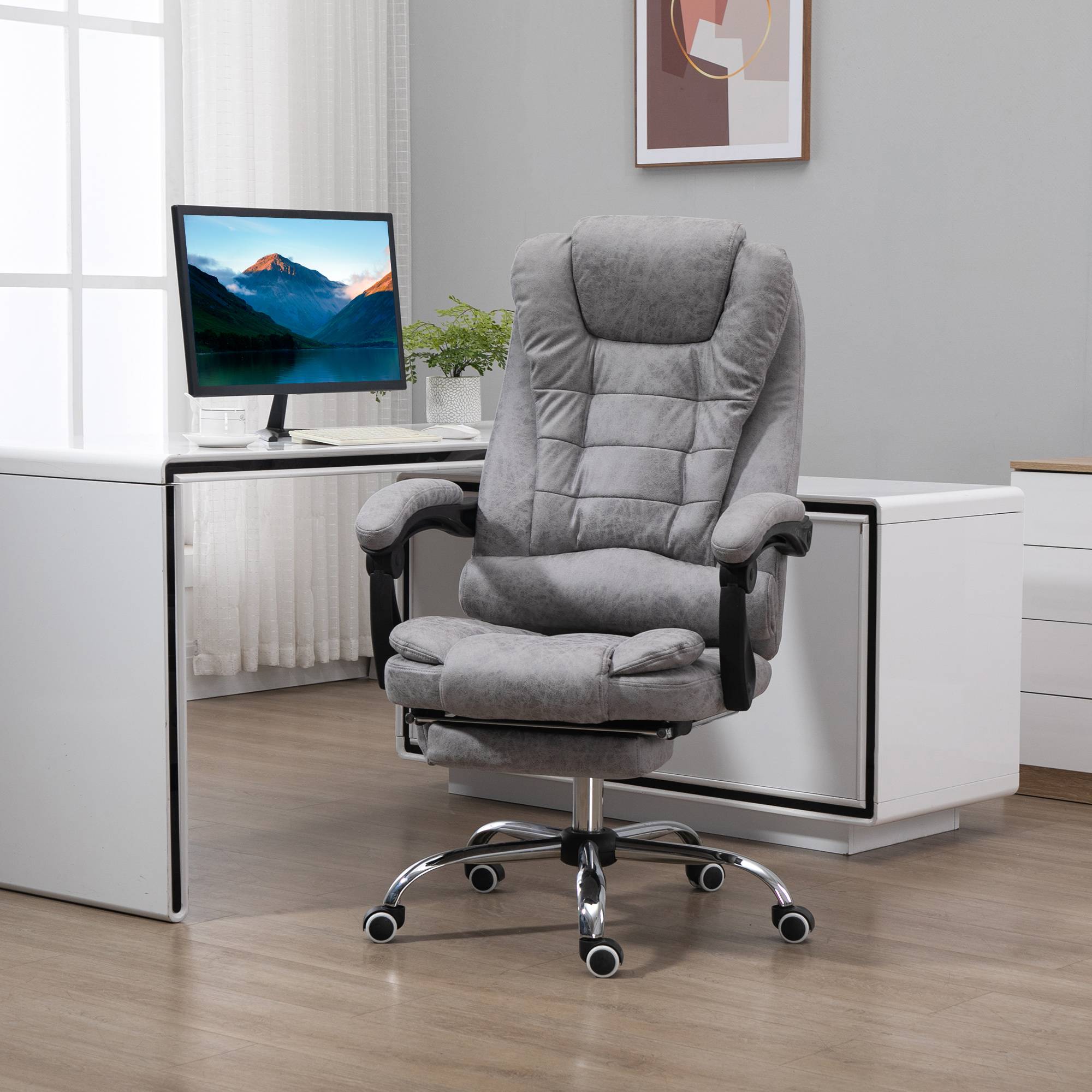 Sans Marque - Fauteuil de bureau direction massant chauffant hauteur réglable dossier inclinable toile de microfibre gris - Image 3