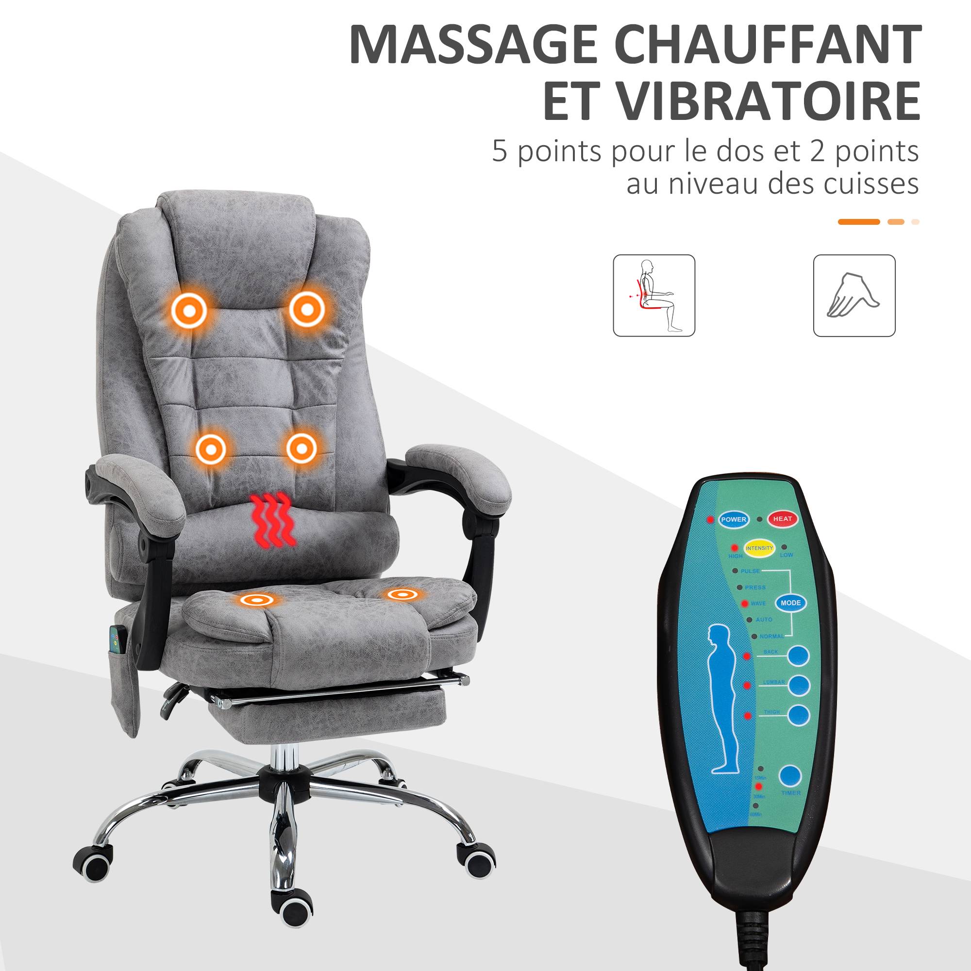 Sans Marque - Fauteuil de bureau direction massant chauffant hauteur réglable dossier inclinable toile de microfibre gris - Image 6