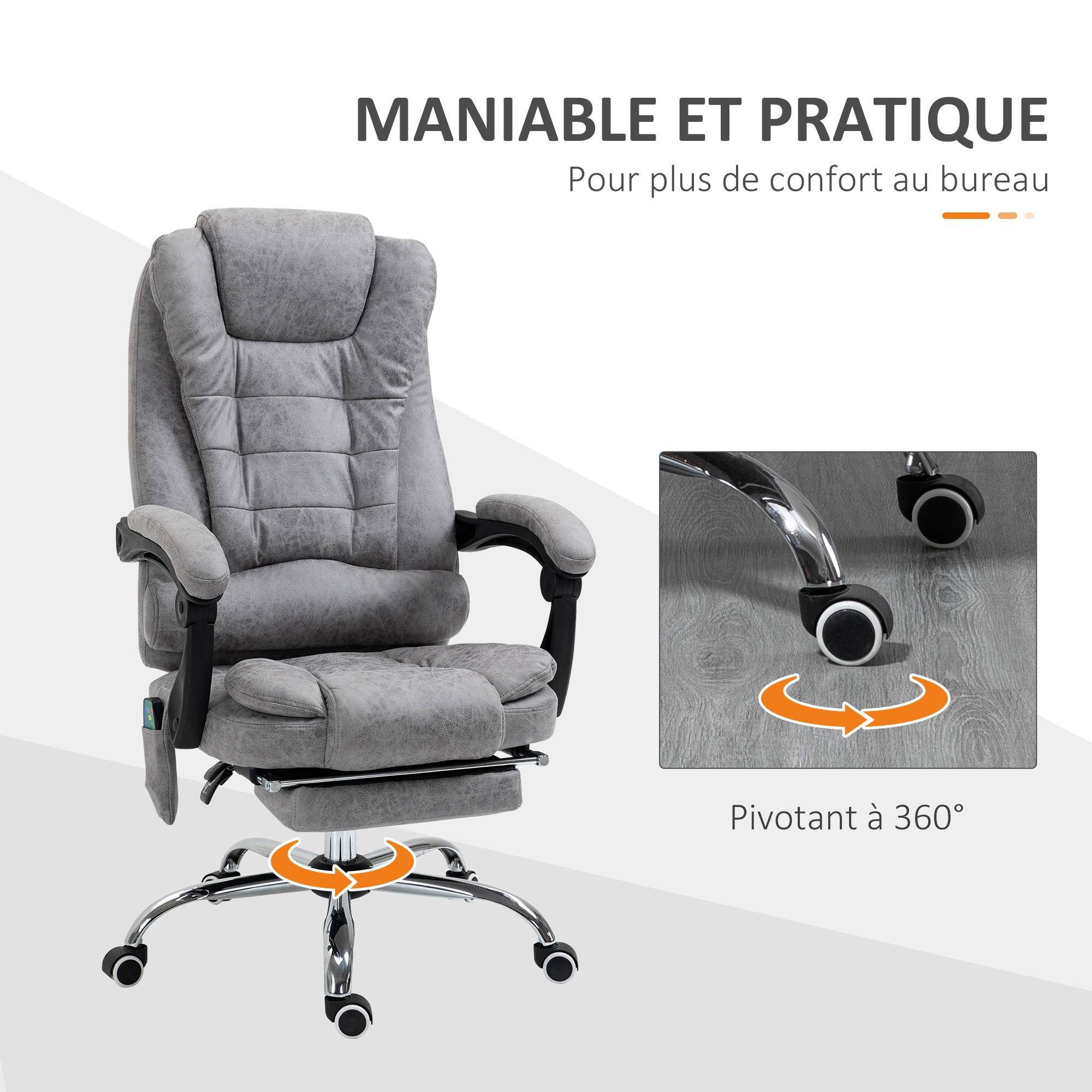 Sans Marque - Fauteuil de bureau direction massant chauffant hauteur réglable dossier inclinable toile de microfibre gris - Image 9
