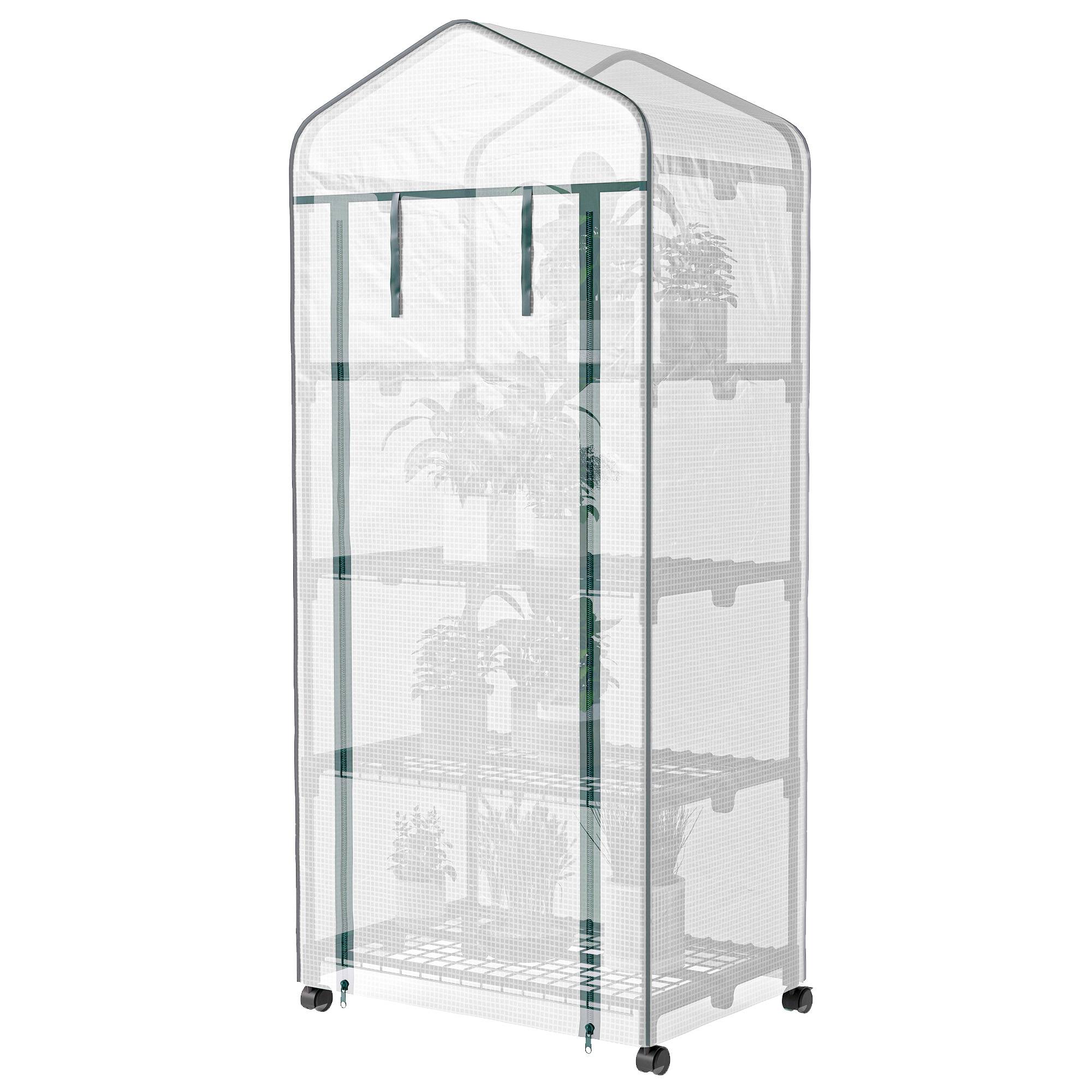 Serre en film plastique, mini-serre, abri pour plantes, couche froide, 4 compartiments d'étagères, 69 × 50 × 165 cm, blanc - Image 2