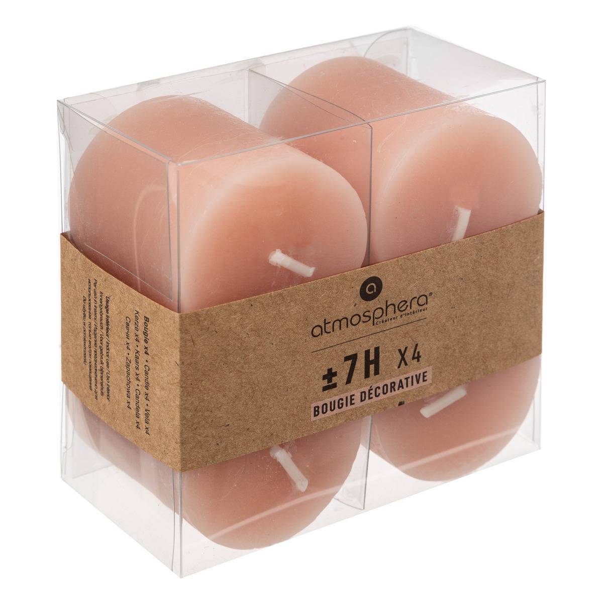 Atmosphera - Lot de 4 bougies rustiques rose clair 60g - Atmosphera Créateur d'intérieur - Imagen 3
