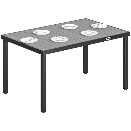 Table de jardin pour 6 personnes avec plateau à lattes, structure en acier, 140 x 90 x 74 cm, grise - Image 1