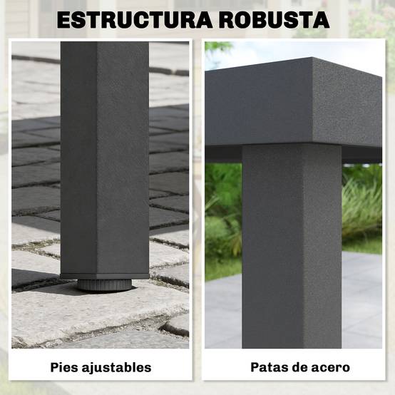 Table de jardin pour 6 personnes avec plateau à lattes, structure en acier, 140 x 90 x 74 cm, grise - Image 8