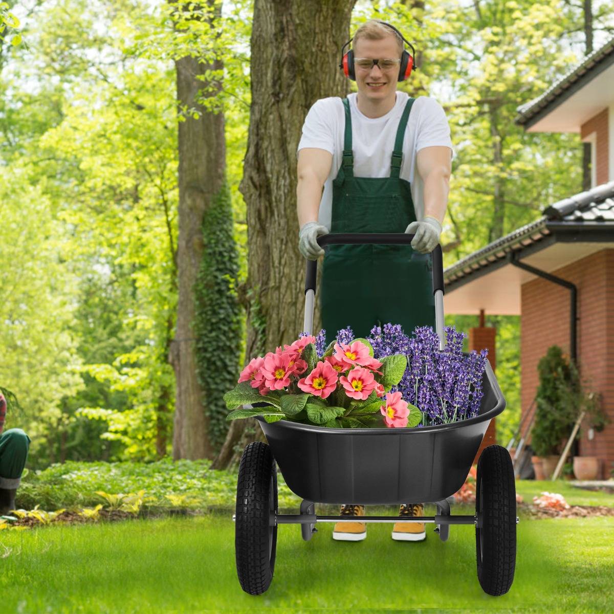 Brouette de Jardin 2 Roues Brouette de Jardin Résistante en Fer avec Pneus Ø35cm Charge Max 100KG pour Jardinage/Maçonnerie Noir - Image 3