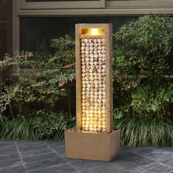 Fontaine haute jardin LED coquillages design marron extérieur, 92cm, Teamson Home - Image 2