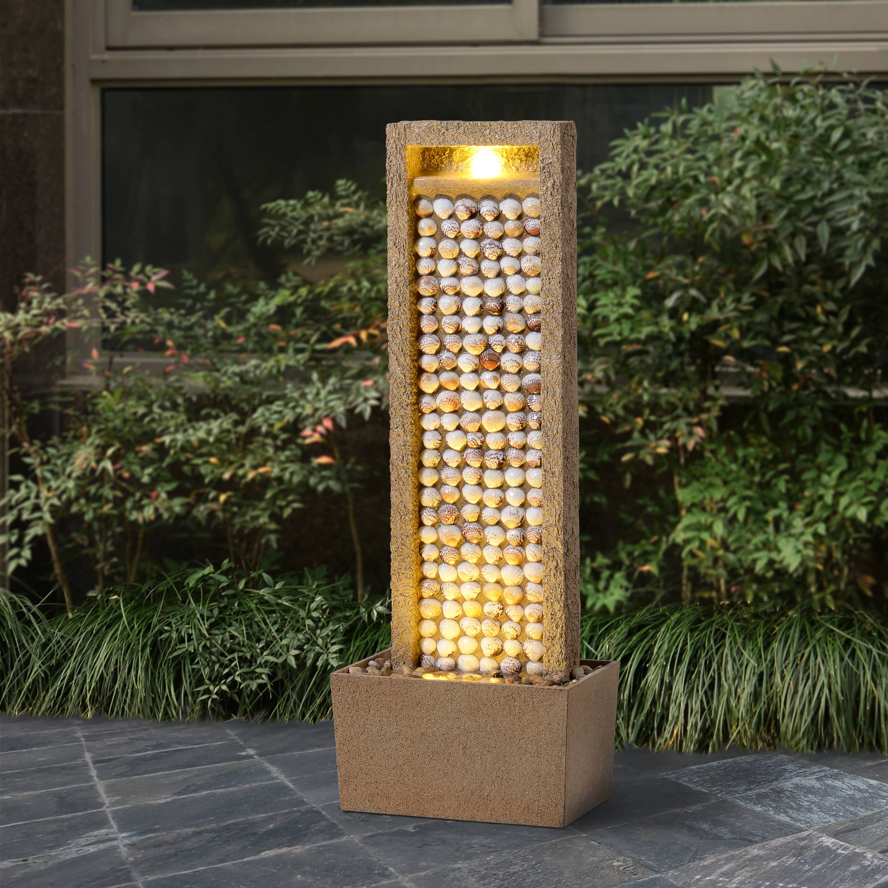 Fontaine haute jardin LED coquillages design marron extérieur, 92cm, Teamson Home - Image 2