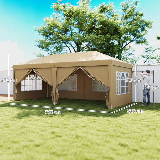 Tonnelle pliante métal et tissu kaki 585 x 295 x 270 cm - PANGIVO - Image 5