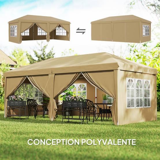 Tonnelle pliante métal et tissu kaki 585 x 295 x 270 cm - PANGIVO - Image 6