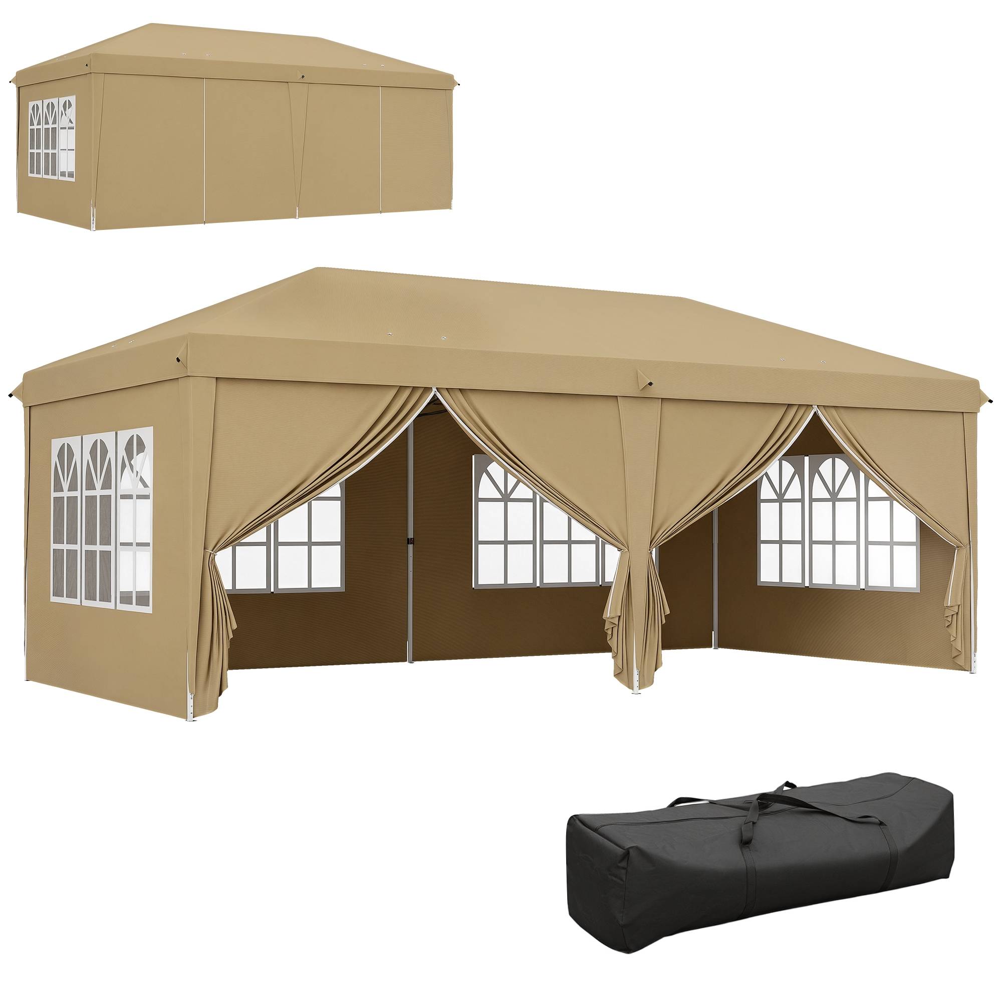 Tonnelle pliante métal et tissu kaki 585 x 295 x 270 cm - PANGIVO - Image 1