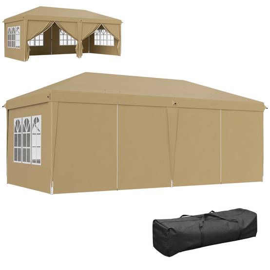 Tonnelle pliante métal et tissu kaki 585 x 295 x 270 cm - PANGIVO - Image 2