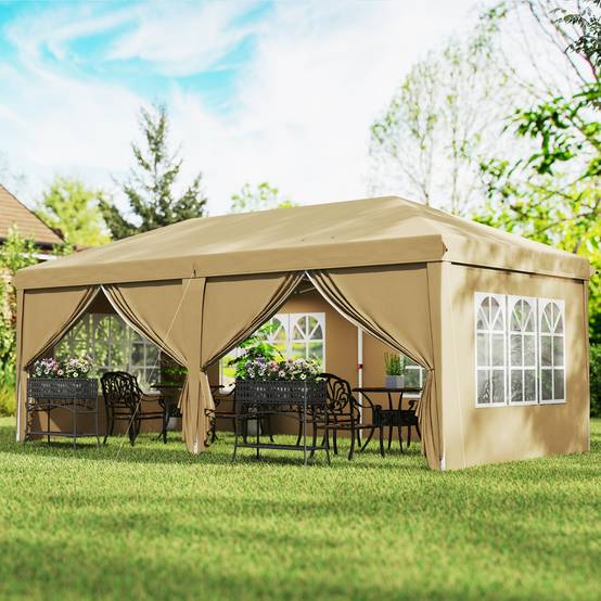 Tonnelle pliante métal et tissu kaki 585 x 295 x 270 cm - PANGIVO - Image 4