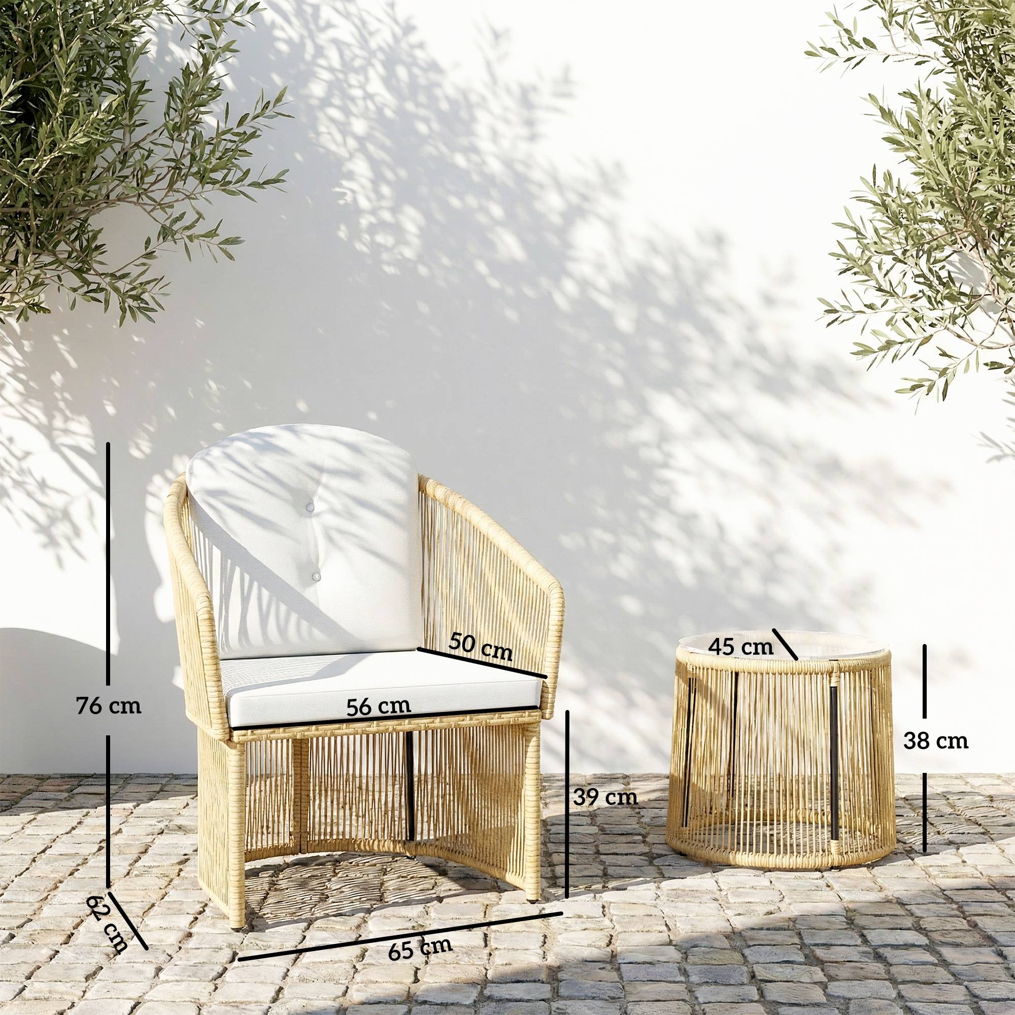 Salon de jardin extérieur en résine tressée 2 personnes, table de jardin avec 2 chaises, plateau en verre trempé, noir - Image 5