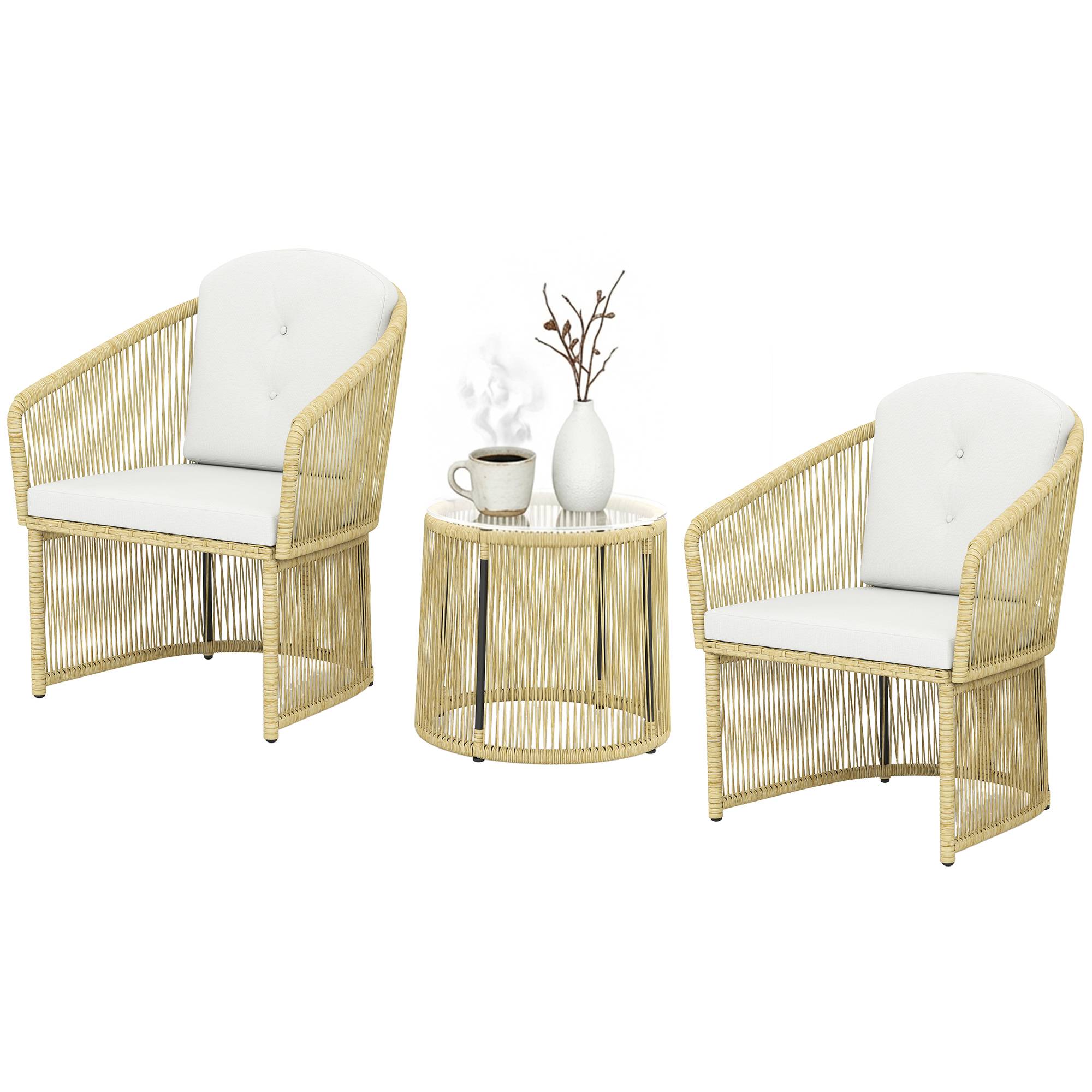 Salon de jardin extérieur en résine tressée 2 personnes, table de jardin avec 2 chaises, plateau en verre trempé, noir - Image 2