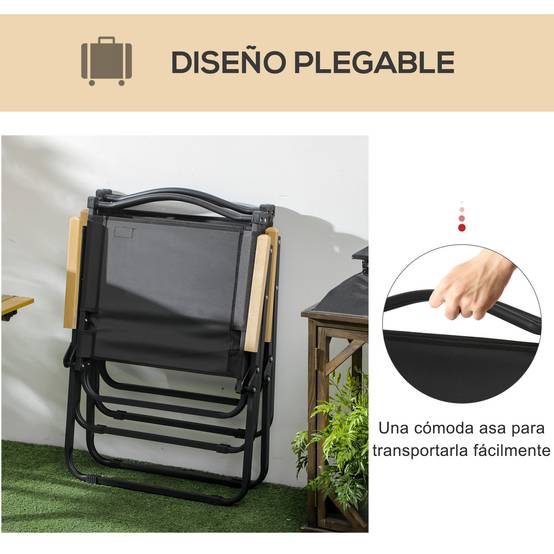Lot de 2 chaises de jardin pliantes avec accoudoirs, chaises de camping et de plage en tissu Oxford et acier, 54 x 59 x 78 cm, noires - Image 7