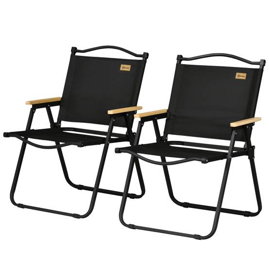 Lot de 2 chaises de jardin pliantes avec accoudoirs, chaises de camping et de plage en tissu Oxford et acier, 54 x 59 x 78 cm, noires - Image 2