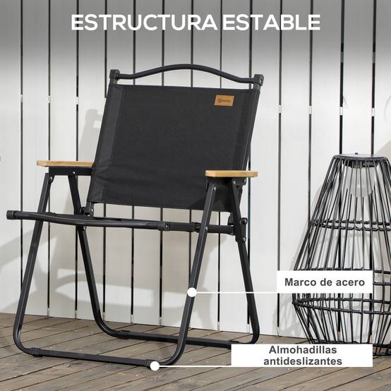 Lot de 2 chaises de jardin pliantes avec accoudoirs, chaises de camping et de plage en tissu Oxford et acier, 54 x 59 x 78 cm, noires - Image 9
