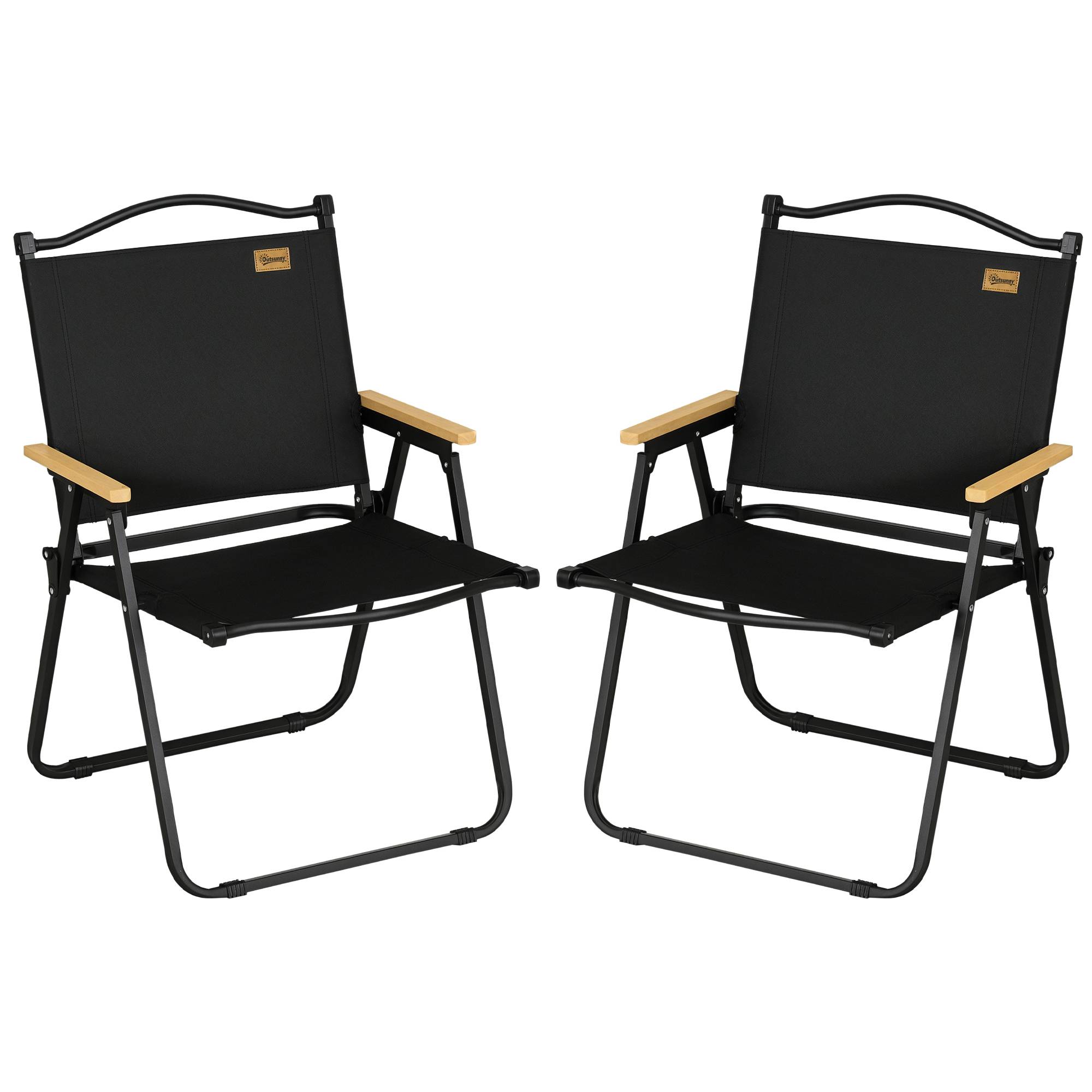 Lot de 2 chaises de jardin pliantes avec accoudoirs, chaises de camping et de plage en tissu Oxford et acier, 54 x 59 x 78 cm, noires - Image 1