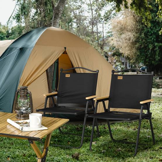 Lot de 2 chaises de jardin pliantes avec accoudoirs, chaises de camping et de plage en tissu Oxford et acier, 54 x 59 x 78 cm, noires - Image 4