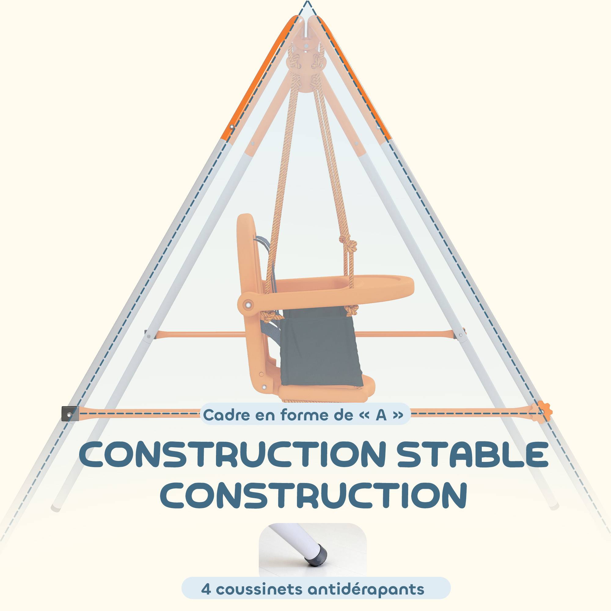 Balançoire portique pour enfants 6 à 36 mois, charge max 25 kg, cadre acier, hauteur 122 cm, orange, modèle sécurisé pour bébés - Image 6
