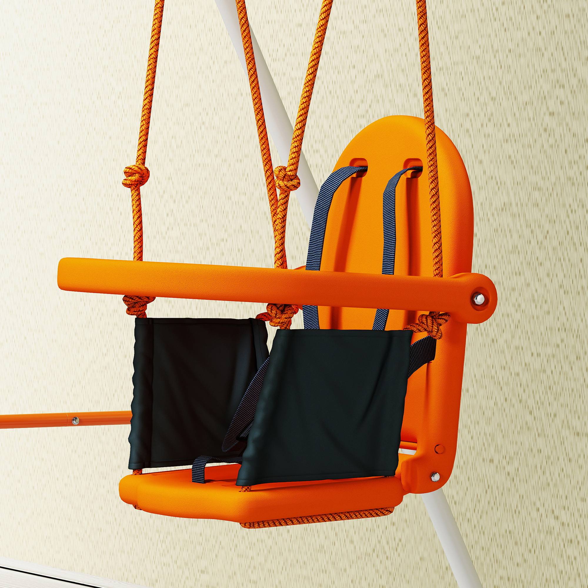 Balançoire portique pour enfants 6 à 36 mois, charge max 25 kg, cadre acier, hauteur 122 cm, orange, modèle sécurisé pour bébés - Image 8