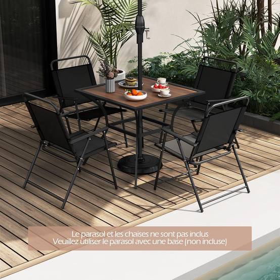 Table de Jardin Carrée pour 4 Personnes, Table Bistrot avec Trou pour Parasol Réglable Plateau en Bois Cadre en Métal - Image 7