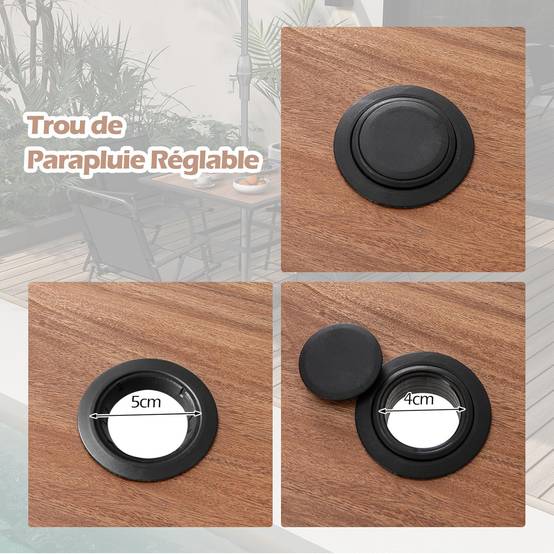 Table de Jardin Carrée pour 4 Personnes, Table Bistrot avec Trou pour Parasol Réglable Plateau en Bois Cadre en Métal - Image 6