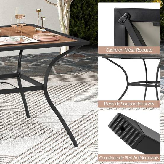 Table de Jardin Carrée pour 4 Personnes, Table Bistrot avec Trou pour Parasol Réglable Plateau en Bois Cadre en Métal - Image 3