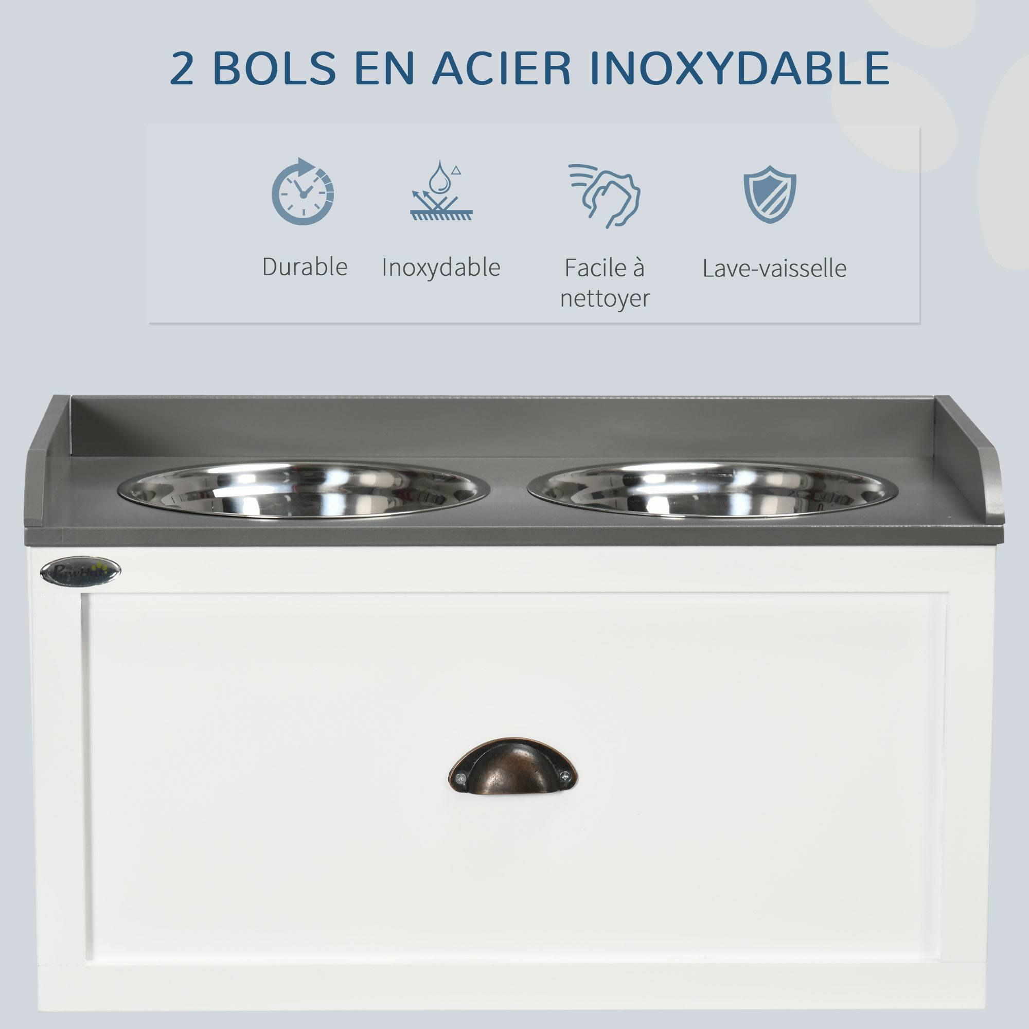 PANGIVO - Porte-gamelles surélevé MDF acier blancs gris 60 x 30 x 36 cm - PANGIVO - Image 8