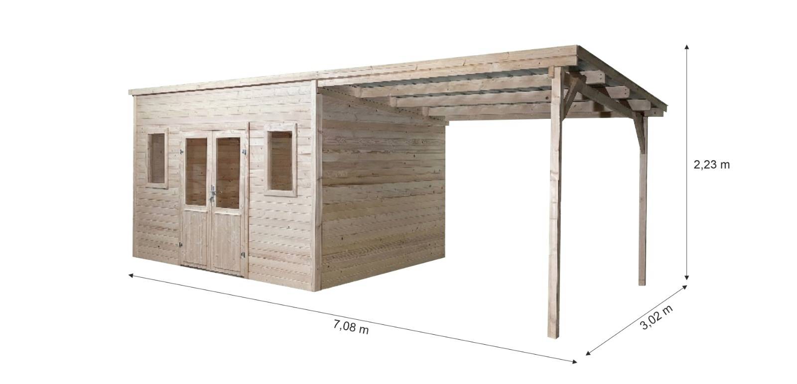 Habrita - Abri Madriers bois massif - 28 mm- surface extérieur 21,38m2 avec bûcher - Toit plat - bac acier - Image 3