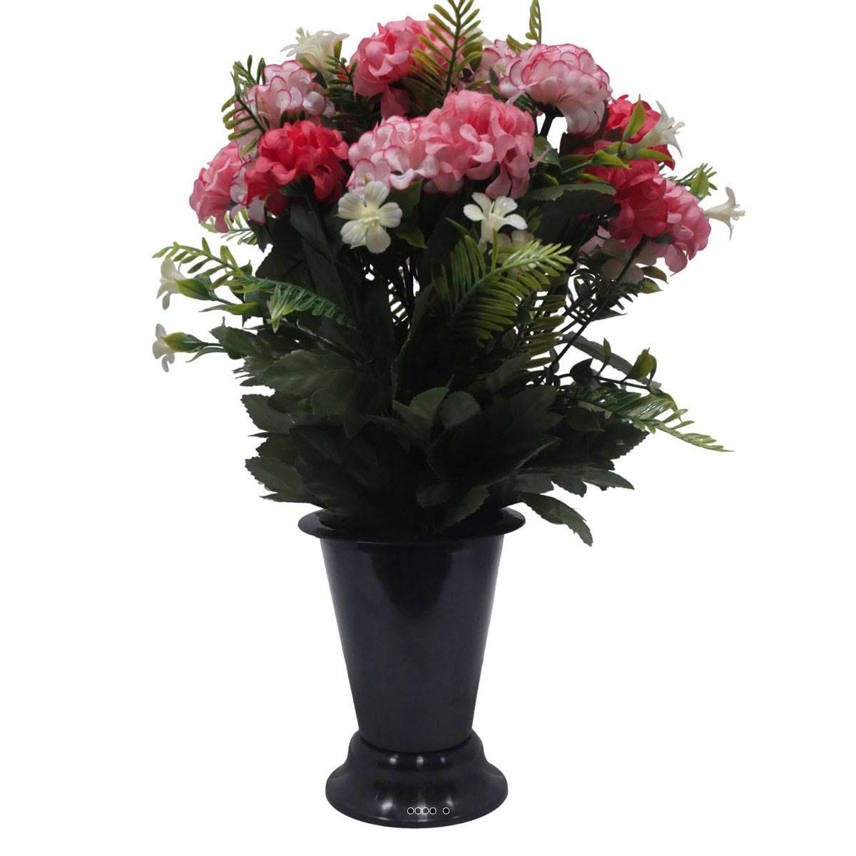 Artificielles - Pot Cone pour le cimetière de fleurs artificielles de Zinnias Rose fushia pour la Toussaint - couleur: Rose fushia 730 - Imagen 2