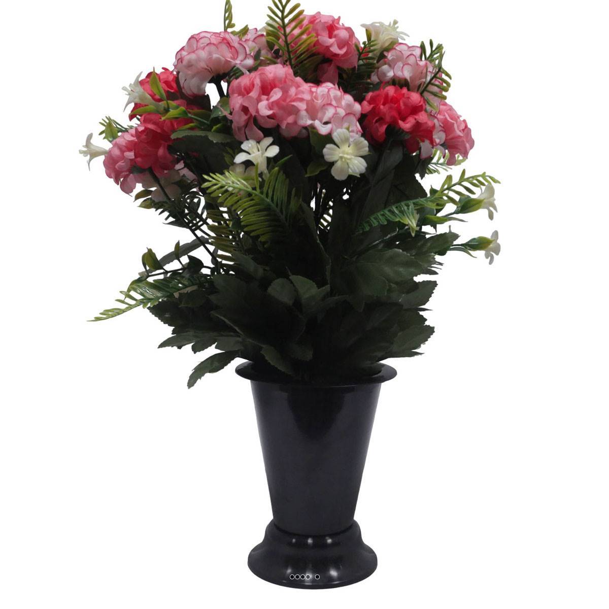 Artificielles - Pot Cone pour le cimetière de fleurs artificielles de Zinnias Rose fushia pour la Toussaint - couleur: Rose fushia 730 - Imagen 1