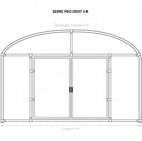 Plastidis - Serre tunnel Deschamps pieds droits larg 4 m pas à 1.50 m, L 9 m, type 200 microns diffusante Lumisol , Façade 2 portes simples, S - Imagen 5