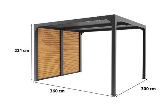 Habrita - Pergola Bioclimatique Aluminium Gris Anthracite avec Ventelles Latérales Imitation Bois – 10,80 m² – Lames Orientables Manuelles Habrita - Image 2