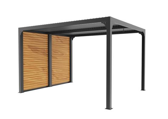 Habrita - Pergola Bioclimatique Aluminium Gris Anthracite avec Ventelles Latérales Imitation Bois – 10,80 m² – Lames Orientables Manuelles Habrita - Image 1