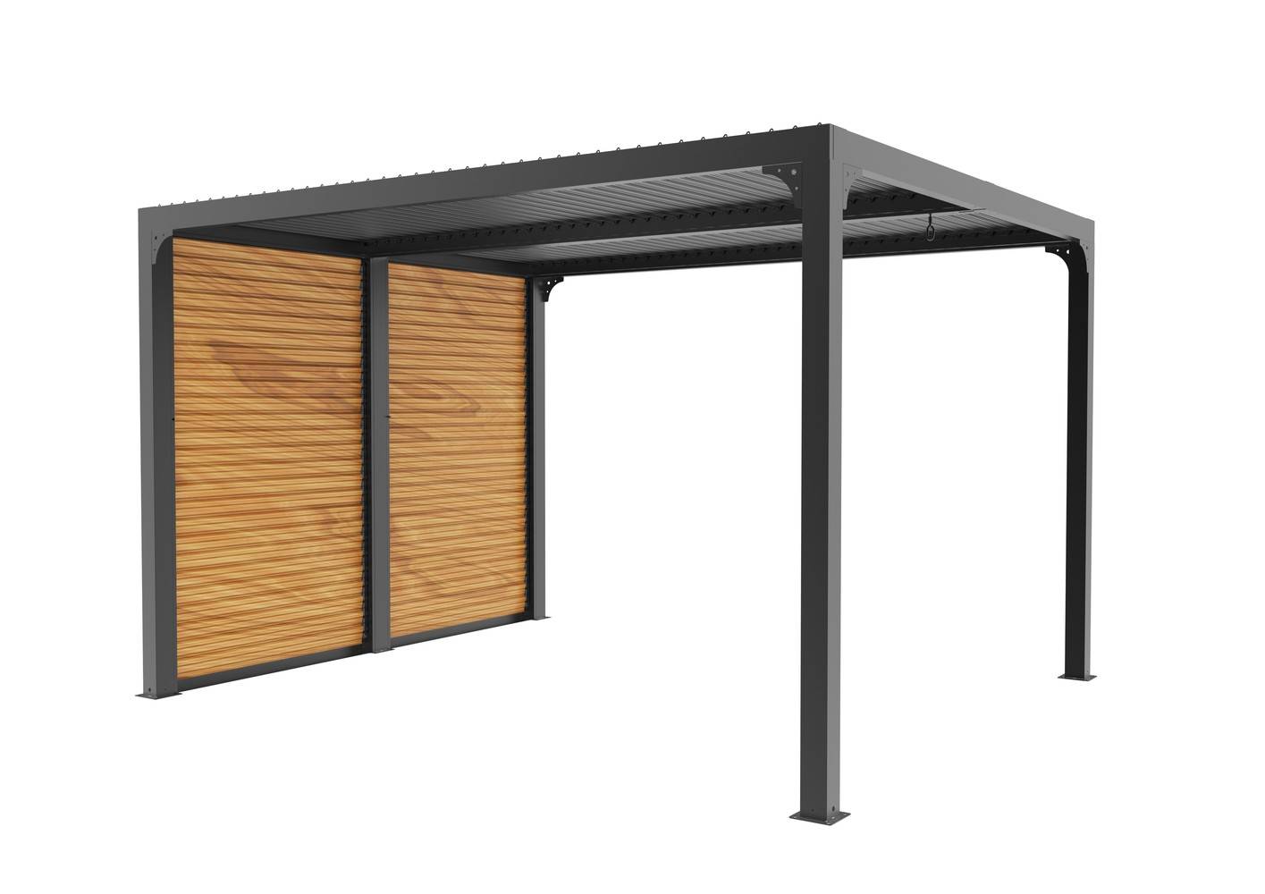 Habrita - Pergola Bioclimatique Aluminium Gris Anthracite avec Ventelles Latérales Imitation Bois – 10,80 m² – Lames Orientables Manuelles Habrita - Image 1