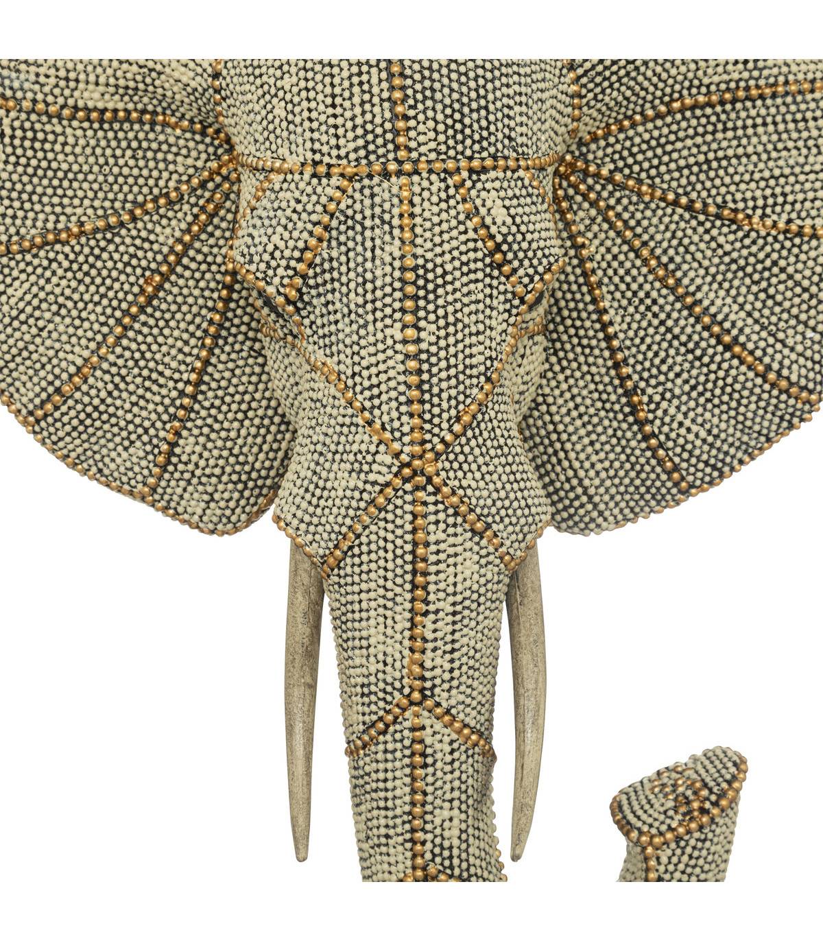 Objet déco Tête d' Éléphant en résine Dorée motifs en relief H 44.5 cm - Imagen 2