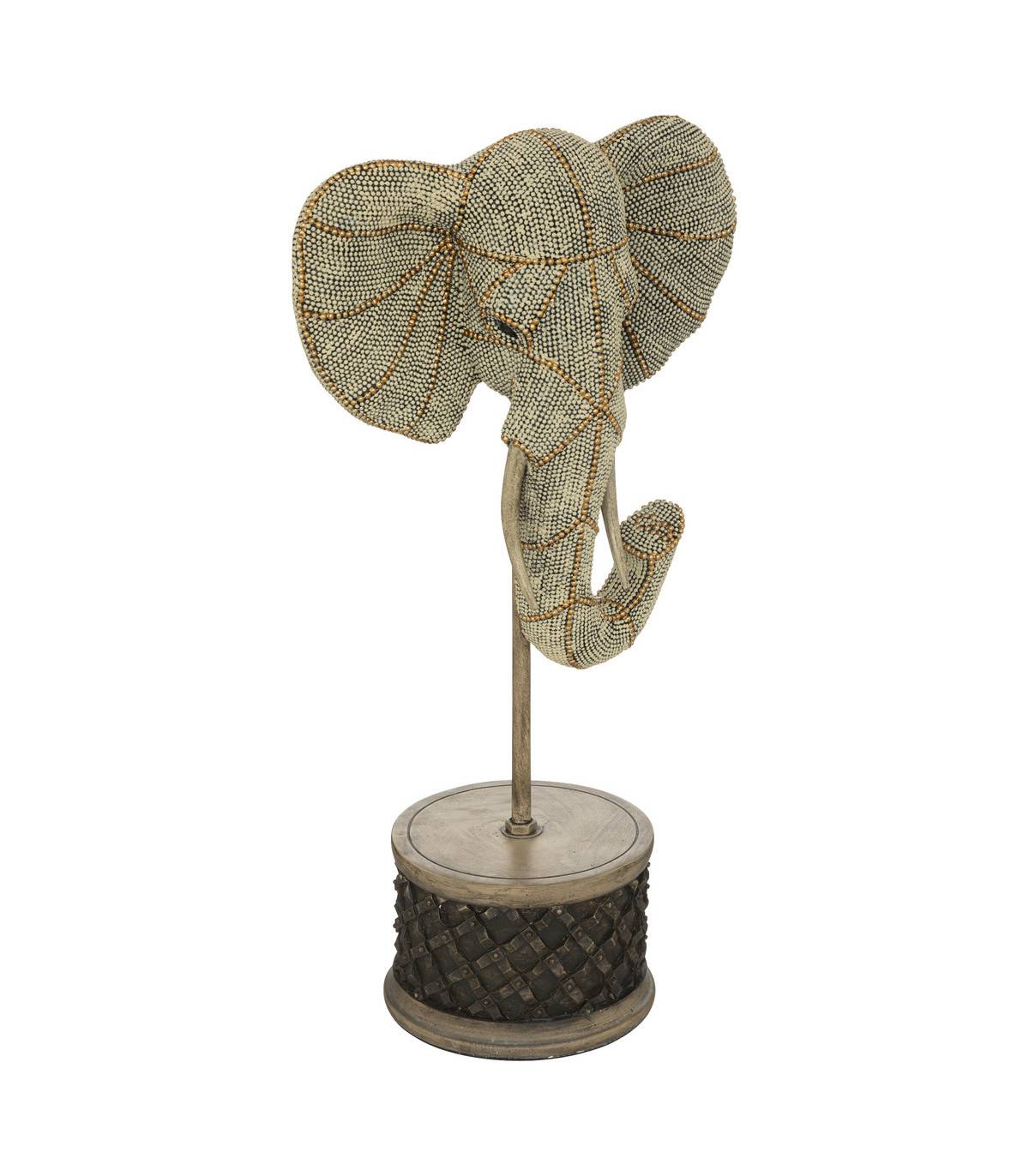 Objet déco Tête d' Éléphant en résine Dorée motifs en relief H 44.5 cm - Imagen 1