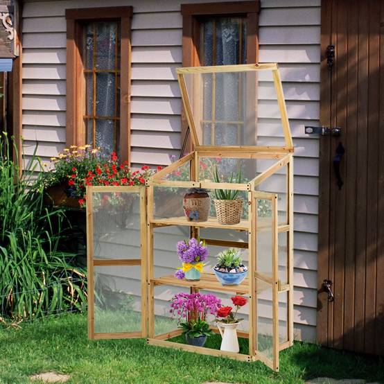 Mini Serre de Jardin 0.27m² 60x45x100cm Vitrages Transparents en Polycarbonate avec Etagères à 3 Niveaux Nature MAISON CHIC - Image 2