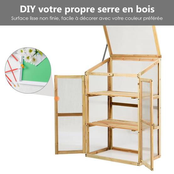 Mini Serre de Jardin 0.27m² 60x45x100cm Vitrages Transparents en Polycarbonate avec Etagères à 3 Niveaux Nature MAISON CHIC - Image 6