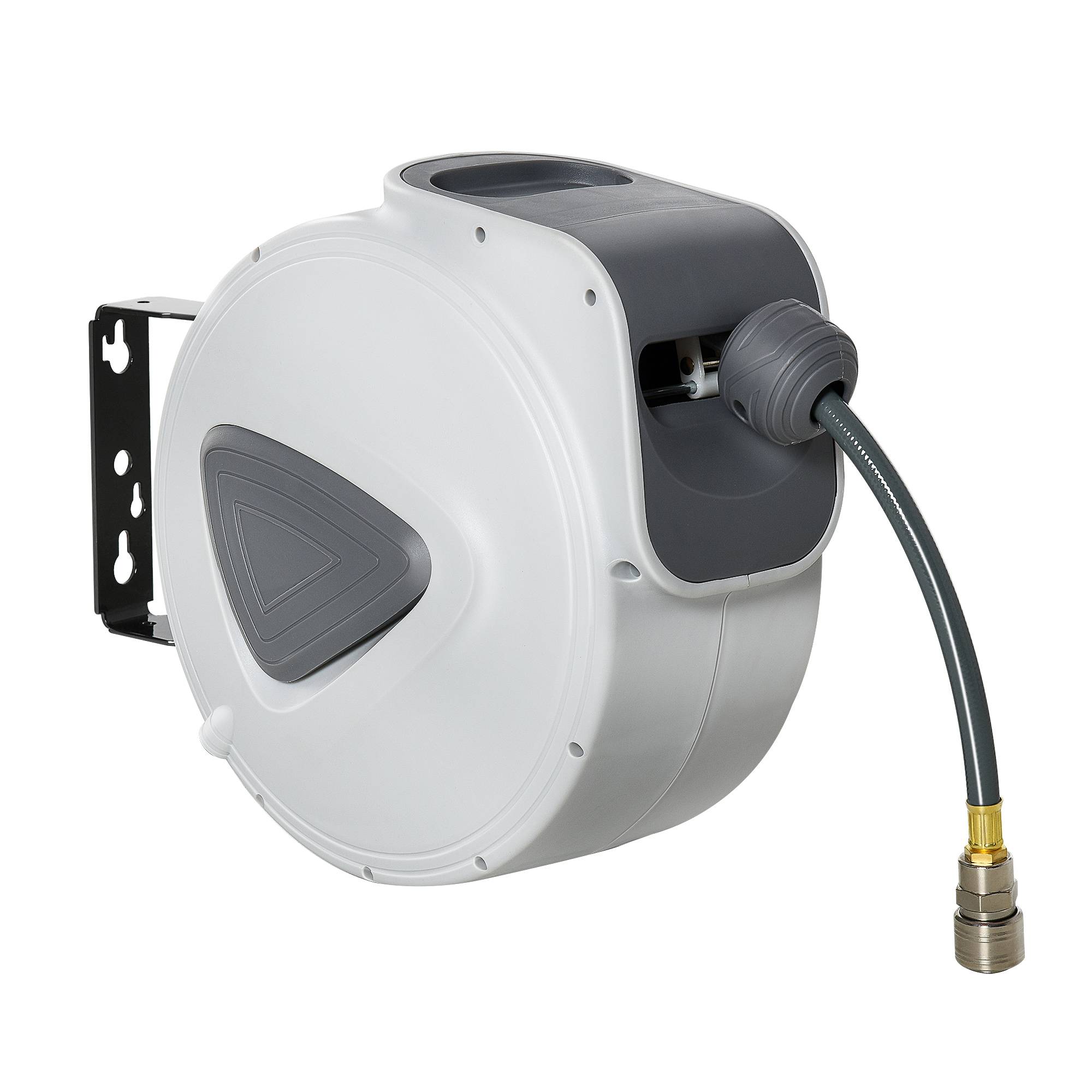 Enrouleur automatique tuyau air comprimé 10 m, raccord 1/4'' BSP, support mural rotatif 180°, gris - Image 1