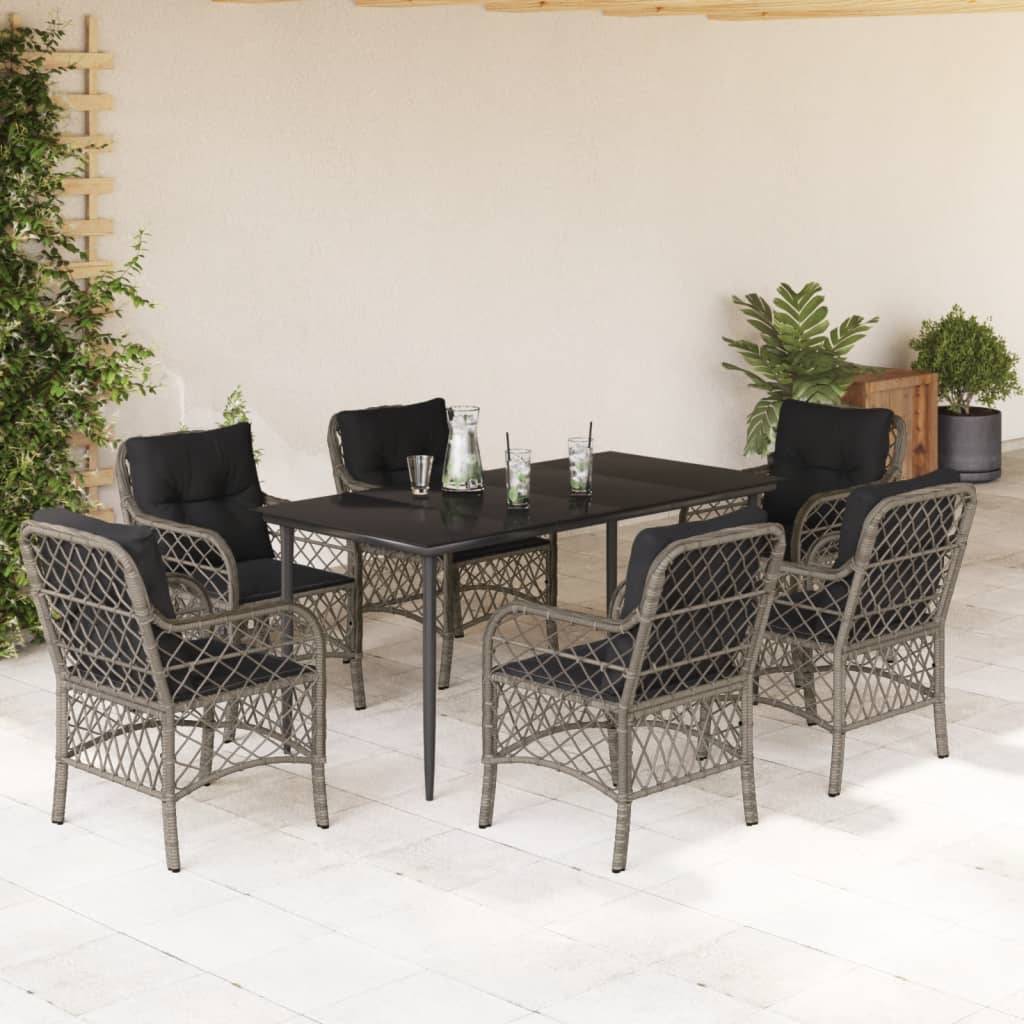 Salon de jardin 7p Résine tressée Chaises confortables Table acier verre Gris – ComfortXL Outdoor Living - Image 1