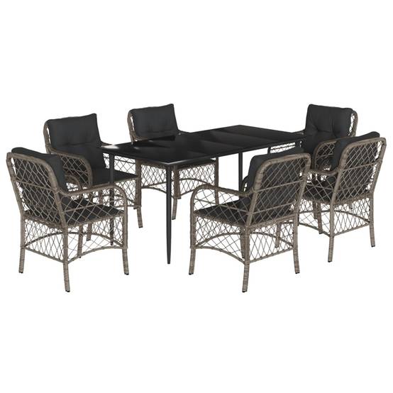 Salon de jardin 7p Résine tressée Chaises confortables Table acier verre Gris – ComfortXL Outdoor Living - Image 2