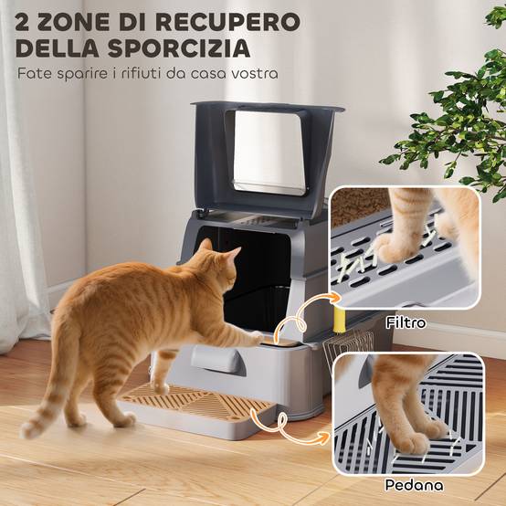 Maison de toilette en acier inox pour grand chat avec filtre anti-odeur 63cm gris foncé - ComfortXL Outdoor Living - Image 10