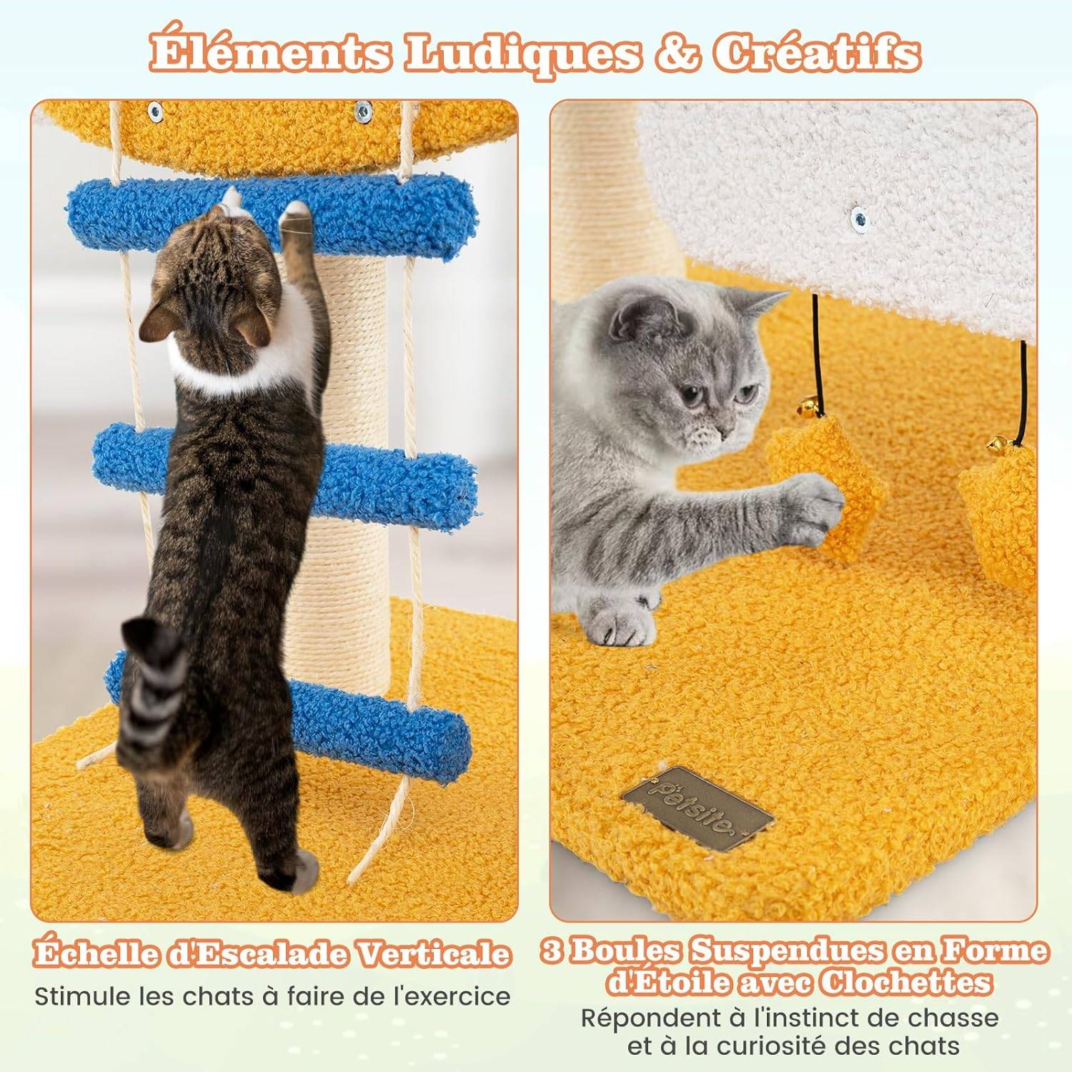 COSTWAY Arbre a Chat Design 76 cm, Petit Arbre a Chat à Thème de Aviation, 2 Griffoirs pour Chat, Échelle d'escalade 58,5 × 48,5 × 76 cm - Image 6