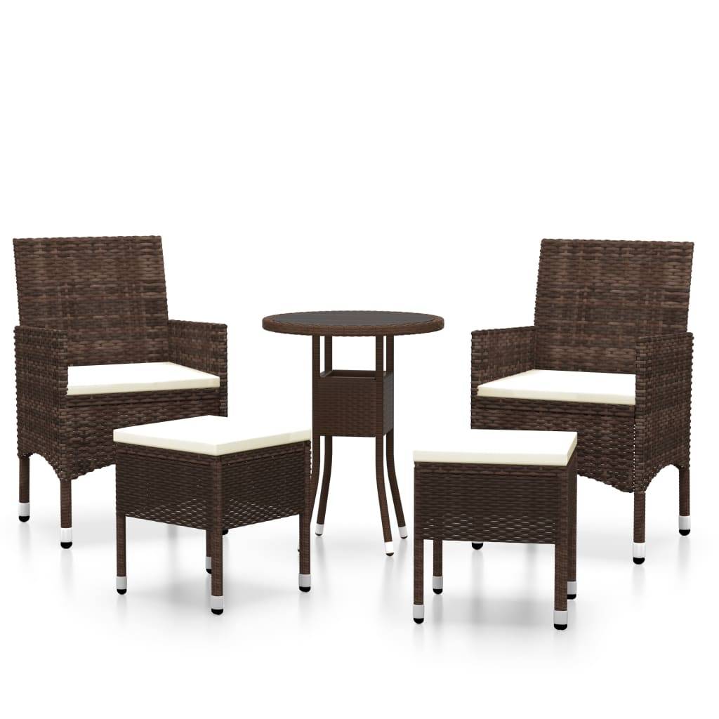 ComfortXL - Salon de Jardin 5 Pièces Rond Résine Tressée avec Tabourets Marron – ComfortXL Outdoor Living - Image 2
