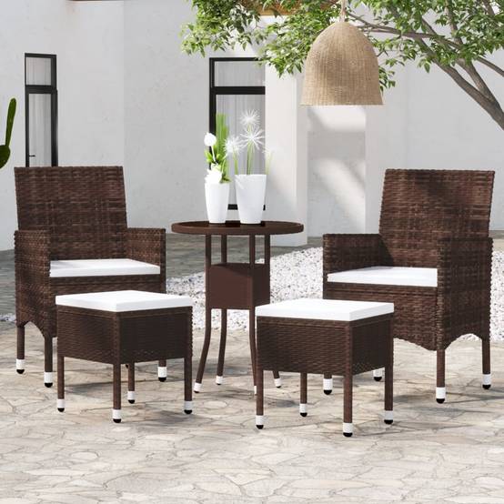 ComfortXL - Salon de Jardin 5 Pièces Rond Résine Tressée avec Tabourets Marron – ComfortXL Outdoor Living - Image 1