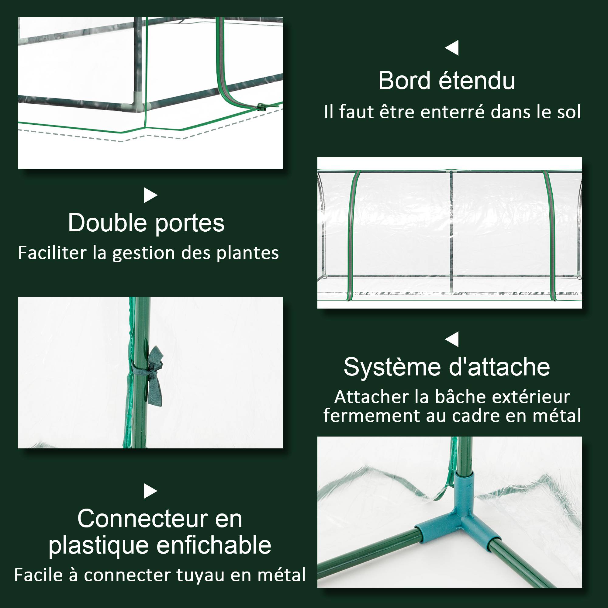 Serre de Jardin mini serre à tomates dim. 2L x 1l x 0,8H m Porte zippée bâche PVC Acier Transparent - Image 7