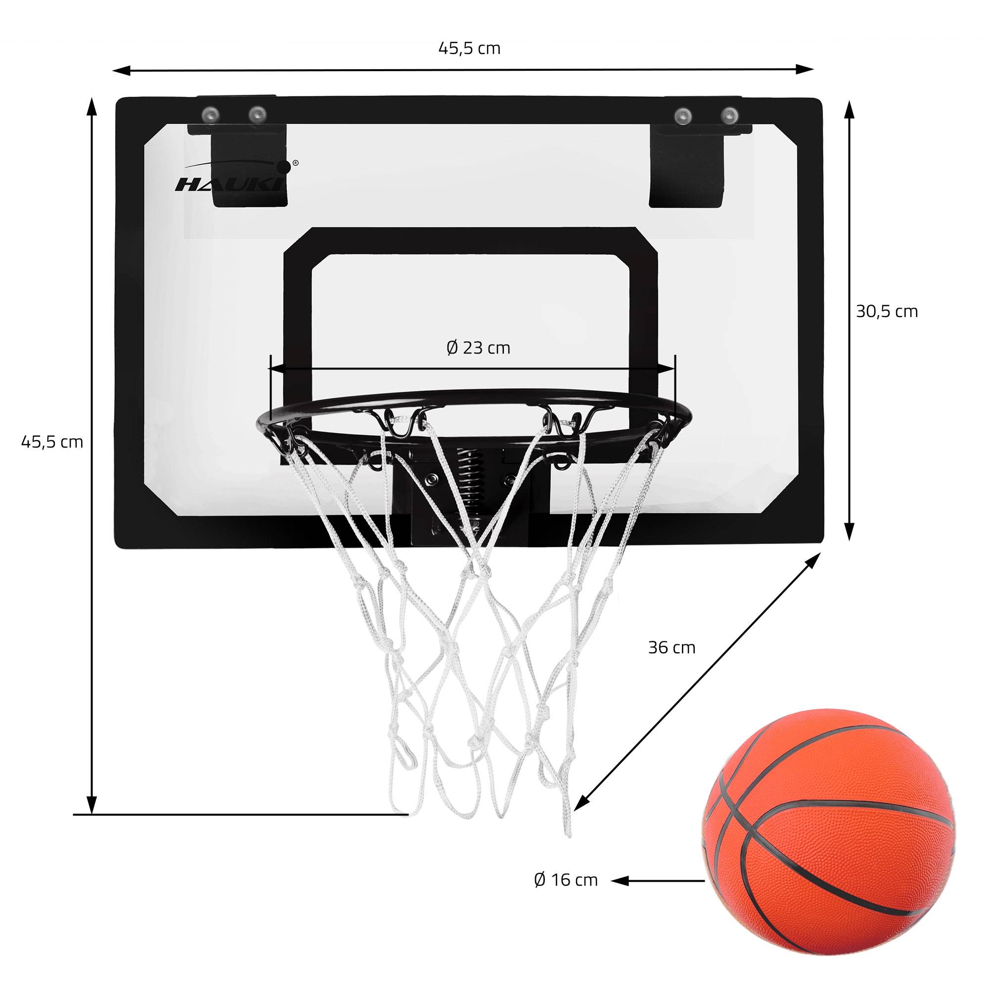 Set panier de basket noir 45,5x30 cm 3 ballons pompe à balles panneau et anneau - Imagen 6